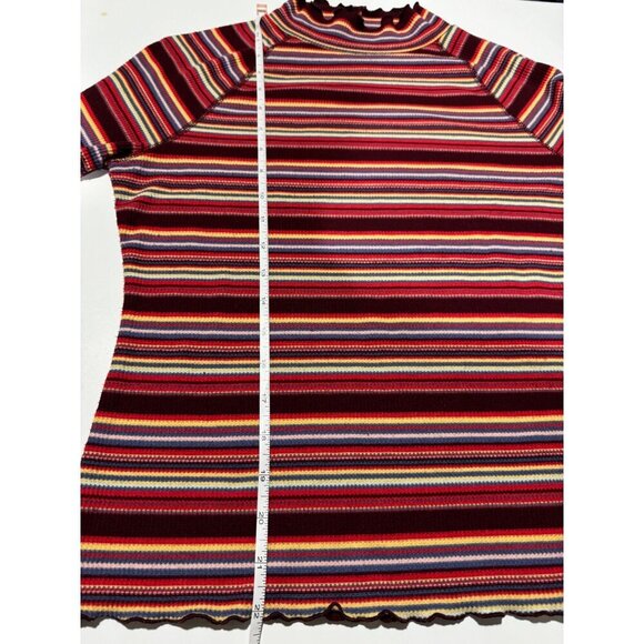 SO Goods For Life Y2K 90s Women's L Striped High Neck Ribbed Long Sleeve Top - Picture 7 of 8